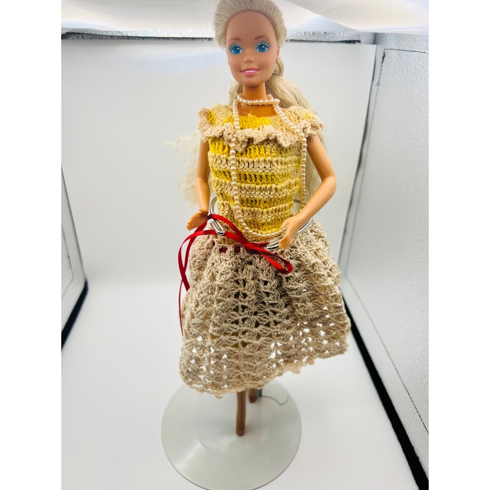 Vintage Mattel Barbie Doll 1966 Taiwan Body Handmade Crochet Dress for Repair
